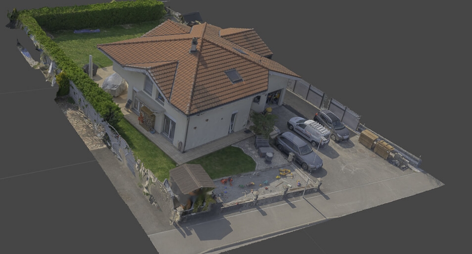 Image de photogrammétrie montrant une vue de face d'une maison, réalisée par Capture Immersive.