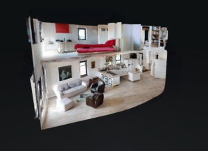 Vue de coupe de maison moderne visite virtuelle immersive matterport 3d pouper en deux