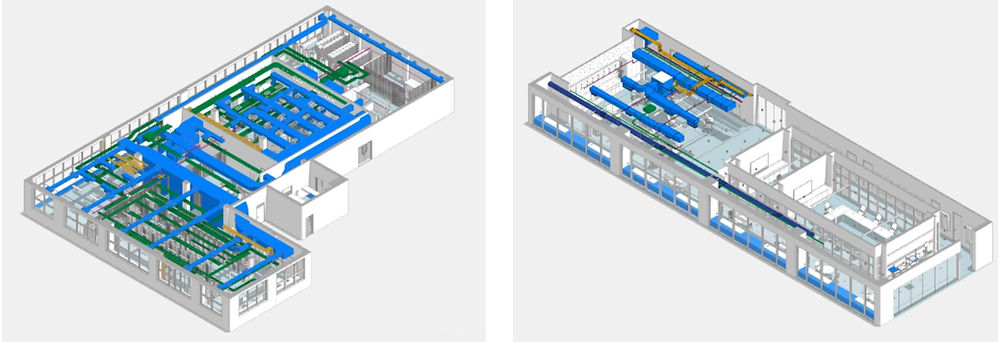 Images montrant des exemples de fichiers BIM avec une visualisation détaillée des différentes structures sous divers angles.