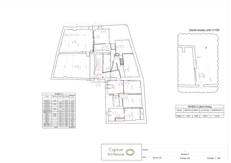 Plan technique au format DWG du rez-de-chaussée d'un bâtiment résidentiel suisse, montrant les épaisseurs variables des murs et les arrondis architecturaux