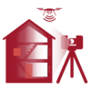 Pictogramme représentant l'ensemble des services techniques DWG, plans de façade, photogrammétrie et BIM pour projets architecturaux