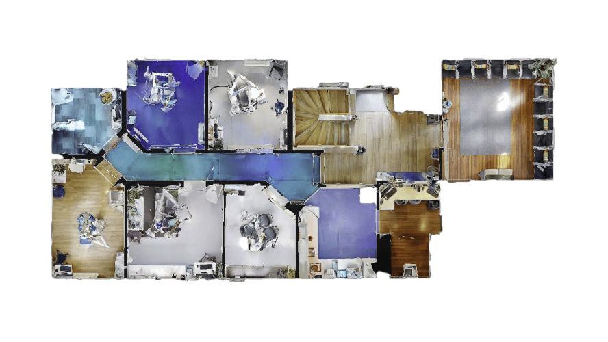 Plan 2D haute précision de cabinet dentaire issu de scan 3D – CAPTURE IMMERSIVE Vue en plan d'un cabinet dentaire généré par scan 3D professionnel pour aménagement et optimisation d'espace
