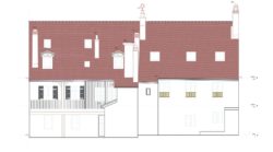 Plan technique détaillé montrant le dénivelé latéral d'un bâtiment résidentiel suisse avec adaptation architecturale au terrain en pente