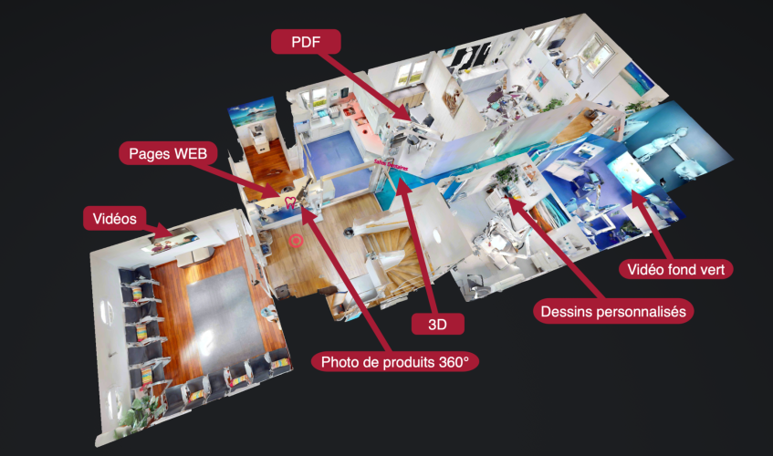 Capture d'écran d'une numérisation 3D enrichie de tags interactifs pour accès à des informations détaillées